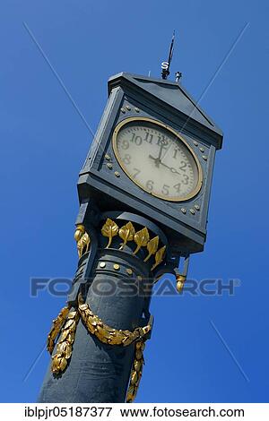Stock Photo - Art Nouveau clock from 1911, pier in Ahlbeck, seaside resort Ahlbeck, island of Usedom, Mecklenburg-Western Pomerania, Germany, Europe. Fotosearch
