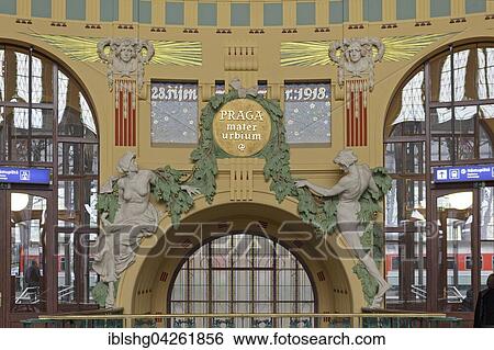Art Nouveau Hall, Central Station, Prague, Czech Republic, Europe View Large Photo Image Stock Photograph - Art Nouveau Hall, Central Station, Prague, Czech Republic, Europe. Fotosearch