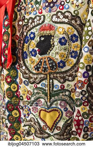 Stock Image - Ausseer Flinserl, costume, sequins, Mohrenkopf appliqué, Bad Aussee, Styria, Austria, Europe. Fotosearch