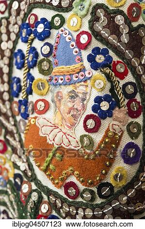 Stock Image - Ausseer Flinserl, costume, sequins, different appliqué designs, Bad Aussee, Styria, Austria, Europe. Fotosearch