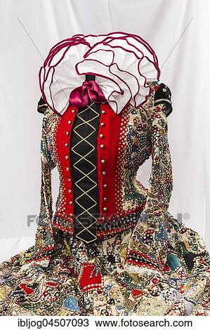 Stock Image - Ausseer Flinserl, costume with ruff, sequins, different appliqué designs, Bad Aussee, Styria, Austria, Europe. Fotosearch