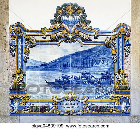 Azulejo, ceramic tile with motif shipment of wine casks, Alto Douro Wine Region, Pinhao, Portugal, Europe View Large Photo Image Stock Photo - Azulejo, ceramic tile with motif shipment of wine casks, Alto Douro Wine Region, Pinhao, Portugal, Europe. Fotosearch