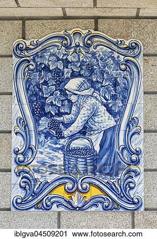 Azulejo, ceramic tile with Motive woman harvesting grapes, Alto Douro Wine Region, Pinhao, Portugal, Europe View Large Photo Image Stock Image - Azulejo, ceramic tile with Motive woman harvesting grapes, Alto Douro Wine Region, Pinhao, Portugal, Europe. Fotosearch