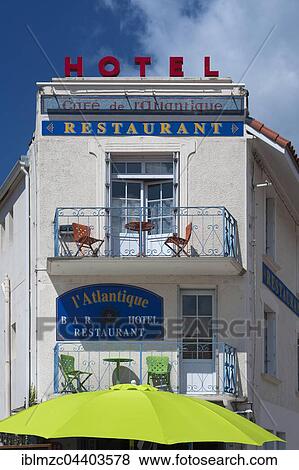 Bar and restaurant sign, hotel facade, La Tranche sur Mer, Vandee, France, Europe View Large Photo Image Stock Photo - Bar and restaurant sign, hotel facade, La Tranche sur Mer, Vandee, France, Europe. Fotosearch
