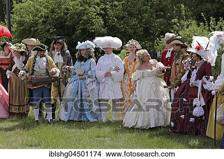 Picture - Baroque Festival with festively dressed people, palace gardens Ludwigslust, Mecklenburg-Western Pomerania, Germany, Europe. Fotosearch