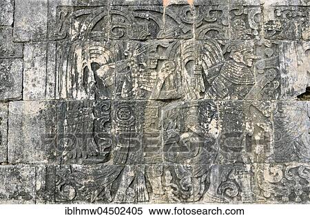 Bas-relief with human representations and symbols, ball court, historic Mayan city of Chichen Itza, Piste, Yucatan, Mexico, Central America View Large Photo Image Stock Photography - Bas-relief with human representations and symbols, ball court, historic Mayan city of Chichen Itza, Piste, Yucatan, Mexico, Central America. Fotosearch