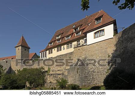Stock Image - Battlement and city wall, Old Town, Rothenburg ob der Tauber, Middle Franconia, Bavaria, Germany, Europe. Fotosearch