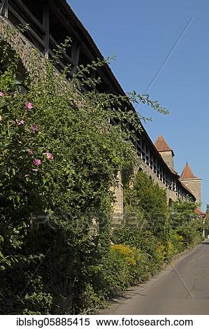 Stock Photography - Battlement, City wall, Old town, Rothenburg ob der Tauber, Middle Franconia, Bavaria, Germany, Europe. Fotosearch