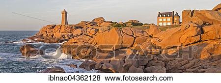 Bay with house and lighthouse, Cote de Granit Rose, Ploumanac' h, Brittany, France, Europe View Large Photo Image Stock Photo - Bay with house and lighthouse, Cote de Granit Rose, Ploumanac' h, Brittany, France, Europe. Fotosearch