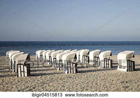 Stock Image - Beach chairs on the beach of Sellin, Rügen Island, Mecklenburg-Western Pomerania, Germany, Europe. Fotosearch