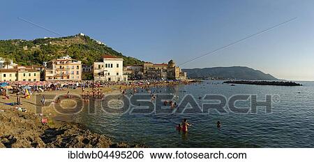 Stock Photograph - Beach, Santa Maria di Castellabate, Cilento National Park, Parco Nazionale Cilento, Vallo Diano e Alburni, Province of Salerno, Campania, Italy, Europe. Fotosearch
