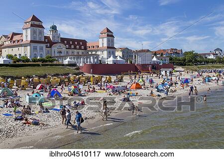 Beach with bathers in front of the spa hotel, Binz, Mecklenburg-Western Pomerania, Germany, Europe View Large Photo Image Stock Photo - Beach with bathers in front of the spa hotel, Binz, Mecklenburg-Western Pomerania, Germany, Europe. Fotosearch