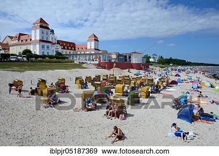 Stock Photo - Beach with spa hotel, seaside resort Binz, Binz, island of Rügen, Mecklenburg-Western Pomerania, Germany, Europe. Fotosearch