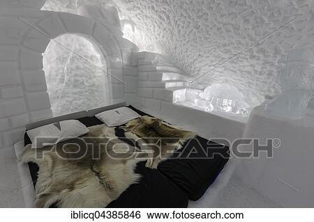 Bed with reindeer skins, Momo's suite, designed by Julia Gamborg Nielsen and Lotta Lampa, Icehotel, Jukkasjärvi, Norrbotten County, Sweden, Europe View Large Photo Image Stock Photograph - Bed with reindeer skins, Momo's suite, designed by Julia Gamborg Nielsen and Lotta Lampa, Icehotel, Jukkasjärvi, Norrbotten County, Sweden, Europe. Fotosearch