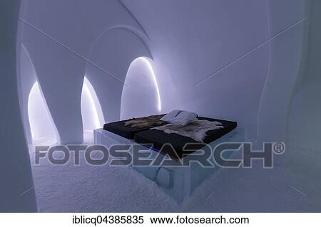 Bed with reindeer skins, The Flying Buttress suite, designed Anna Katrin Kraus and Hans Aescht, Icehotel, Jukkasjärvi, Norrbotten County, Sweden, Europe View Large Photo Image Stock Photography - Bed with reindeer skins, The Flying Buttress suite, designed Anna Katrin Kraus and Hans Aescht, Icehotel, Jukkasjärvi, Norrbotten County, Sweden, Europe. Fotosearch