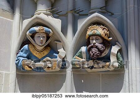 Stock Image - Bern cathedral, figures at the cathedral portal, Bern, Switzerland, Europe. Fotosearch