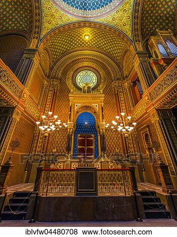 Stock Photo - Bima, altar, Spanish Synagogue, interior shot, Josefov, Jewish Quarter, Prague, Bohemia, Czech Republic, Europe. Fotosearch
