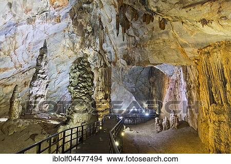 Boardwalk through illuminated dripstone cave, stalactites and stalagmites, Thiên Đường Cave, National Park Phong Nha-Ke Bang, Phong Nha, Quang Binh, Vietnam, Asia View Large Photo Image Picture - Boardwalk through illuminated dripstone cave, stalactites and stalagmites, Thiên Đường Cave, National Park Phong Nha-Ke Bang, Phong Nha, Quang Binh, Vietnam, Asia. Fotosearch