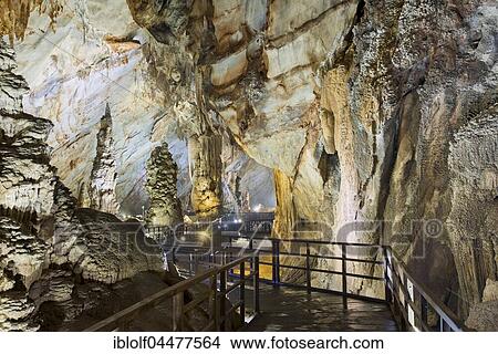 Boardwalk through illuminated dripstone cave, stalactites and stalagmites, Thiên Đường Cave, National Park Phong Nha-Ke Bang, Phong Nha, Quang Binh, Vietnam, Asia View Large Photo Image Picture - Boardwalk through illuminated dripstone cave, stalactites and stalagmites, Thiên Đường Cave, National Park Phong Nha-Ke Bang, Phong Nha, Quang Binh, Vietnam, Asia. Fotosearch