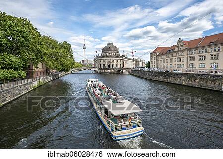 Stock Photograph - Bode Museum and television tower, excursion boat on the Spree, Museum Island, Mitte, Berlin, Germany, Europe. Fotosearch