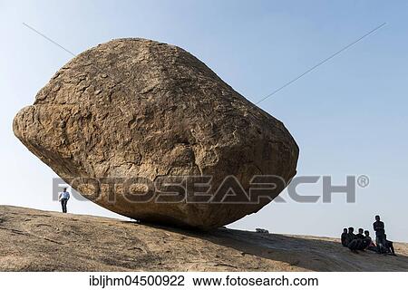 Stock Image - Boulder, Krishnas Butterball, Mahabalipuram, Tamil Nadu, India, Asia. Fotosearch
