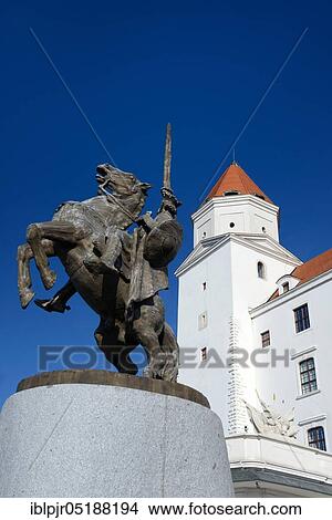 Bratislava, Bratislava Castle, equestrian statue of King Svatopluk, Slovakia, Carpathians, Pressburg Castle, Europe View Large Photo Image Picture - Bratislava, Bratislava Castle, equestrian statue of King Svatopluk, Slovakia, Carpathians, Pressburg Castle, Europe. Fotosearch