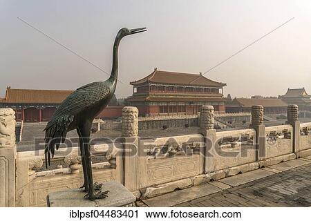 Bronze Crane, Forbidden City, Temple, Beijing, China, Asia View Large Photo Image Stock Image - Bronze Crane, Forbidden City, Temple, Beijing, China, Asia. Fotosearch