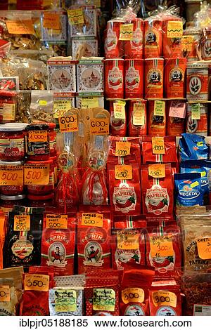 Stock Photography - Budapest, Paprika products, Market hall, Hungary, Europe. Fotosearch
