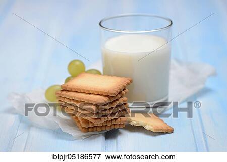 Stock Photo - Butter biscuits and glass of milk, Petit Beurre, France, Europe. Fotosearch