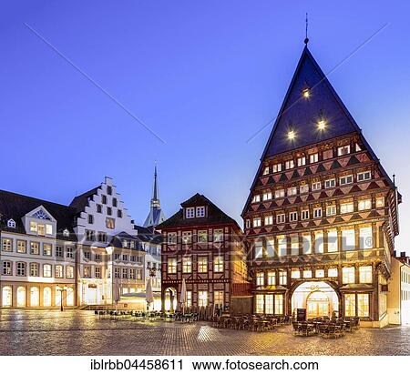 Bäckeramtshaus and Knochenhaueramtshaus at the market place, historic half-timbered houses, evening mood, Hildesheim, Lower Saxony, Germany, Europe View Large Photo Image Stock Image - Bäckeramtshaus and Knochenhaueramtshaus at the market place, historic half-timbered houses, evening mood, Hildesheim, Lower Saxony, Germany, Europe. Fotosearch