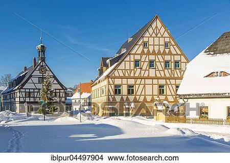 Cabin pub and Haus des Anrichters in Museum Saigerhütte, snowy, Grünthal, Olbernhau, Ore Mountains, Saxony, Germany, Europe View Large Photo Image Picture - Cabin pub and Haus des Anrichters in Museum Saigerhütte, snowy, Grünthal, Olbernhau, Ore Mountains, Saxony, Germany, Europe. Fotosearch
