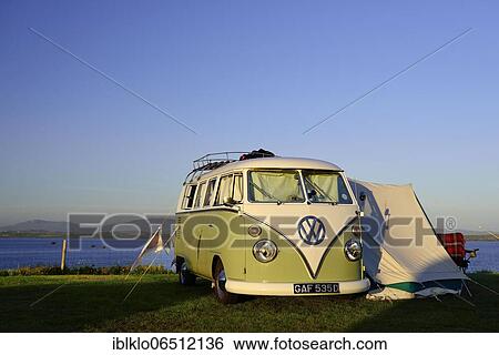 Stock Photograph - Camping Bus VW Bulli T1, Port Mor Camping, Port Charlotte, Islay, Inner Hebrides, Argyll and Bute, Scotland, United Kingdom, Europe. Fotosearch