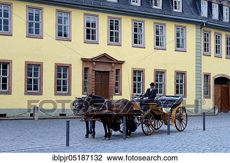 Stock Image - Carriage in front of Goethe House, Weimar, Thuringia, Germany, Europe. Fotosearch