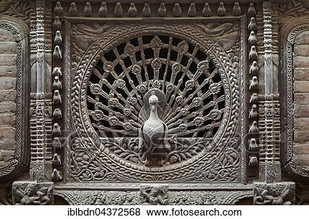 Carved wooden peacock window, Bhaktapur, Nepal, Asia View Large Photo Image Stock Photo - Carved wooden peacock window, Bhaktapur, Nepal, Asia. Fotosearch
