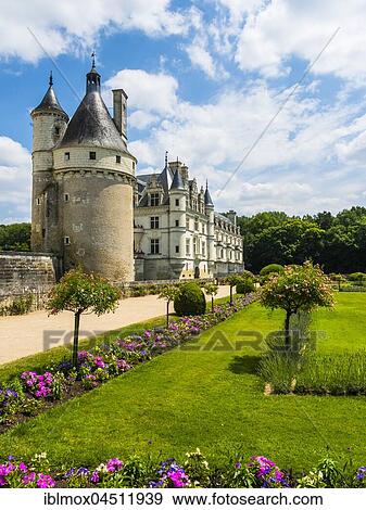Stock Photo - Castle Chenonceau on the Cher, the Château de Chenonceau, Department Chenonceaux, Indre-et-Loire, Center Region, France, Europe. Fotosearch