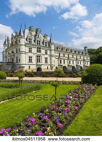 Stock Photo - Castle Chenonceau on the Cher, the Château de Chenonceau, Department Chenonceaux, Indre-et-Loire, Center Region, France, Europe. Fotosearch