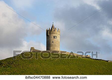 Castle, tower, Doonagore Castle, Doolin, County Clare, Ireland, United Kingdom, Europe View Large Photo Image Stock Photo - Castle, tower, Doonagore Castle, Doolin, County Clare, Ireland, United Kingdom, Europe. Fotosearch