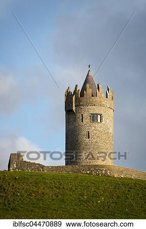 Castle, tower, Doonagore Castle, Doolin, County Clare, Ireland, United Kingdom, Europe View Large Photo Image Stock Photo - Castle, tower, Doonagore Castle, Doolin, County Clare, Ireland, United Kingdom, Europe. Fotosearch