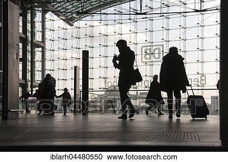 Stock Image - Central Station, travelers, Silhouette, Berlin, Germany, Europe. Fotosearch