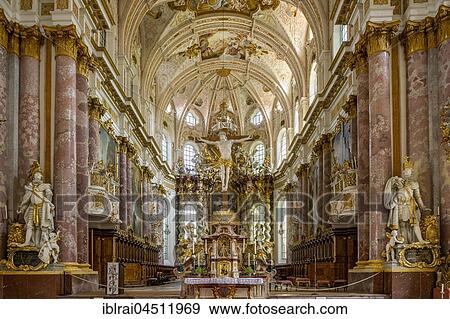 Stock Photo - Chancel, baroque Monastery Church Mariä Himmelfahrt, St. Mary, interior, Kloster Fürstenfeld, Fürstenfeldbruck, Upper Bavaria, Bavaria, Germany, Europe. Fotosearch