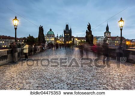 Charles Bridge at dusk, Prague, Bohemia, Czech Republic, Europe View Large Photo Image Stock Image - Charles Bridge at dusk, Prague, Bohemia, Czech Republic, Europe. Fotosearch