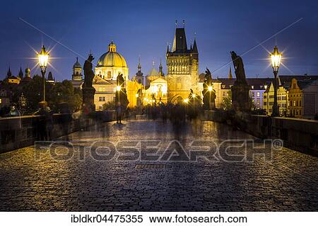 Charles Bridge at night, Prague, Bohemia, Czech Republic, Europe View Large Photo Image Stock Photography - Charles Bridge at night, Prague, Bohemia, Czech Republic, Europe. Fotosearch