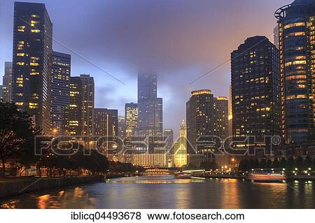 Chicago River, Trump Tower, skyscrapers, Dusk, Chicago, Illinois, USA, North America View Large Photo Image Stock Photo - Chicago River, Trump Tower, skyscrapers, Dusk, Chicago, Illinois, USA, North America. Fotosearch