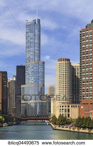 Chicago River with Trump Tower, skyscrapers, Chicago, Illinois, USA, North America View Large Photo Image Stock Photography - Chicago River with Trump Tower, skyscrapers, Chicago, Illinois, USA, North America. Fotosearch