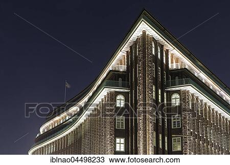 Chile house, gable at night, Kontorhaus quarter, Hamburg, Germany, Europe View Large Photo Image Stock Image - Chile house, gable at night, Kontorhaus quarter, Hamburg, Germany, Europe. Fotosearch