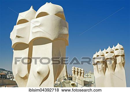 Chimneys, Casa Mila, Barcelona, Catalonia, Spain, Europe View Large Photo Image Stock Photo - Chimneys, Casa Mila, Barcelona, Catalonia, Spain, Europe. Fotosearch
