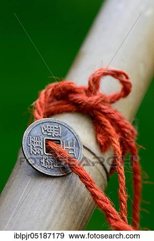 Stock Photo - Chinese lucky coins on bamboo. Fotosearch