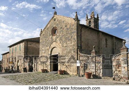 Stock Image - Church of Santa Maria Assunta, Monteriggioni, Tuscany, Italy, Europe. Fotosearch