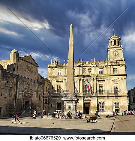 Church Église Sainte-Anne d'Arles, fountain with obelisk, town hall, Place de la Republique in the old town, Arles, Provence-Alpes-Côte d'Azur, France, Europe View Large Photo Image Stock Photo - Church Église Sainte-Anne d'Arles, fountain with obelisk, town hall, Place de la Republique in the old town, Arles, Provence-Alpes-Côte d'Azur, France, Europe. Fotosearch