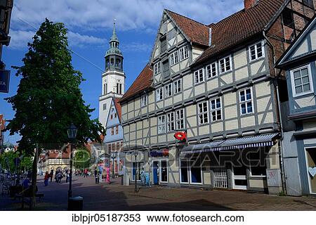 Stock Image - City church and half-timbered houses, Celle, Lower Saxony, Germany, Europe. Fotosearch